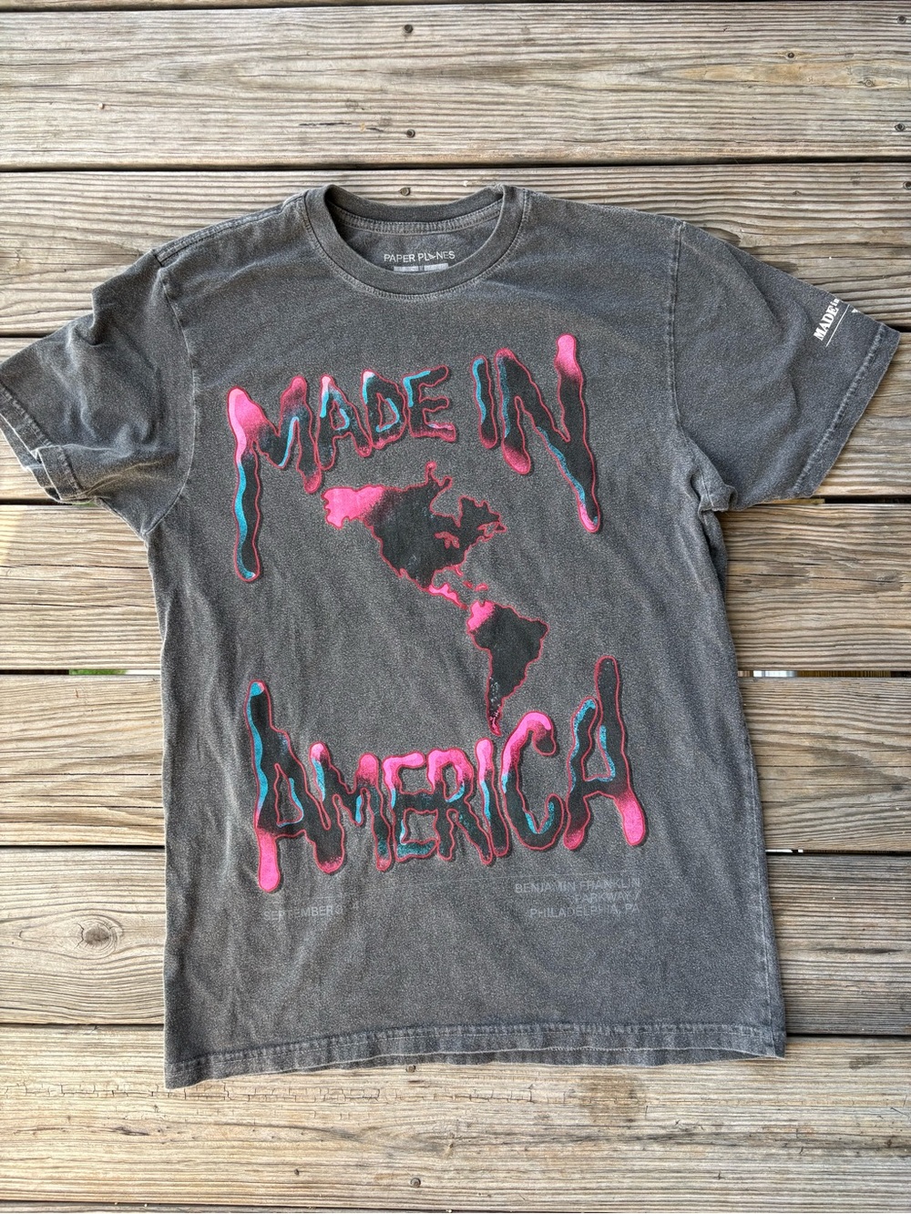 "Made in America" 2022 Philadelphia Gray Graphic Tee with Pink Accent